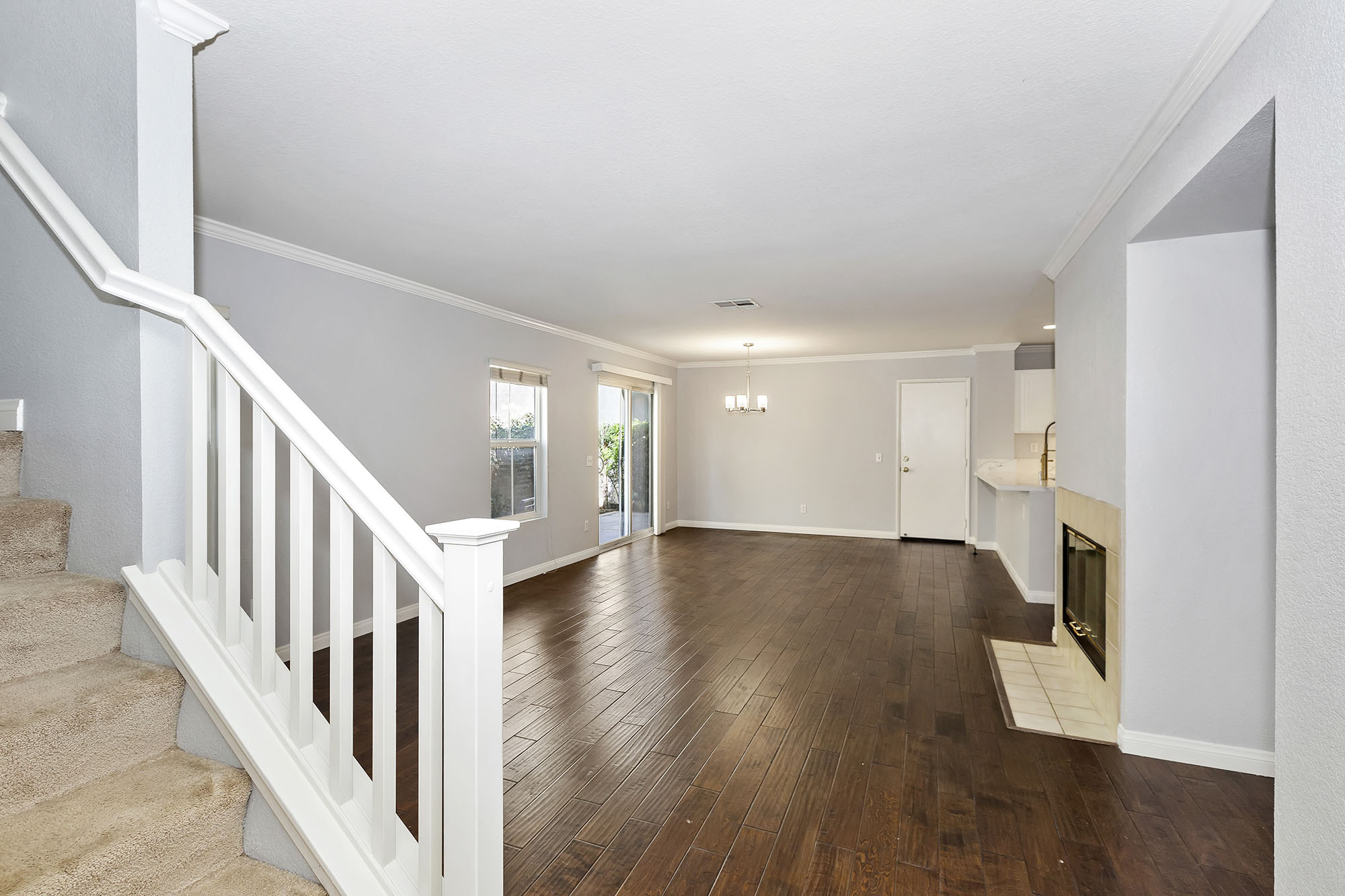 Living Room with Fireplace & Dining Area