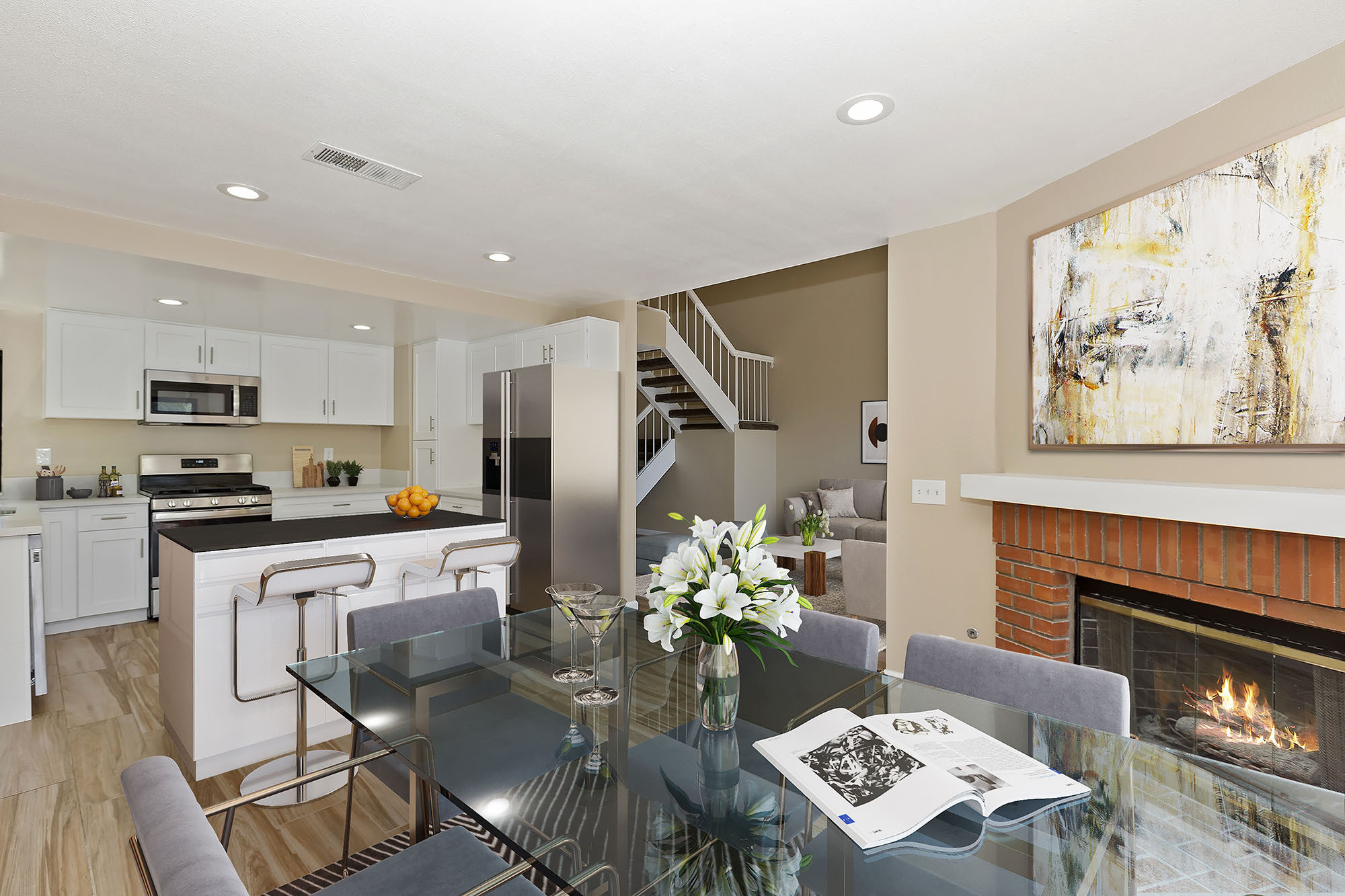 Kitchen & Family Dining with Fireplace